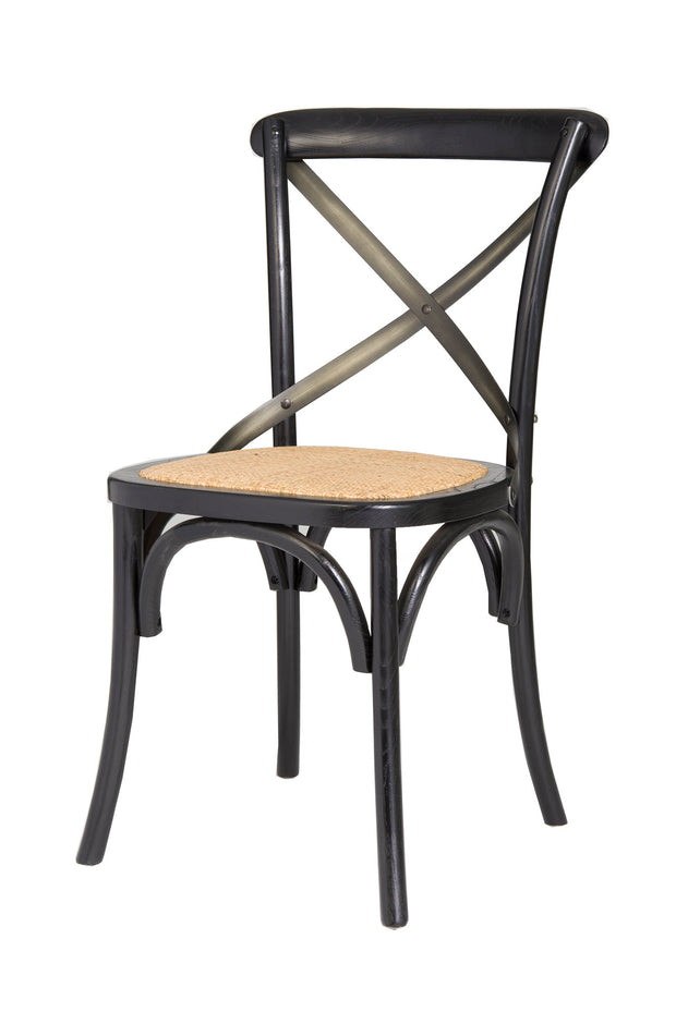 Cross Back Chair w/ Natural Brown Rattan Seat - Black ( 2/Box)