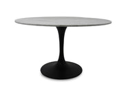 Valencia Round Dining Table - White Marble/ Sleek Black Matte Base