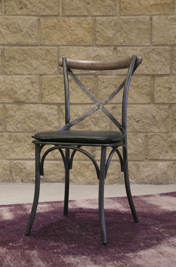 Metal Crossback Chair with Black Seat Cushion