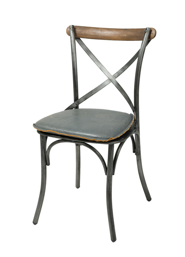 Metal Crossback Chair with Grey Seat Cushion
