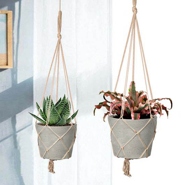 Craft Medium Hanging Pot With Netting - Cement Grey