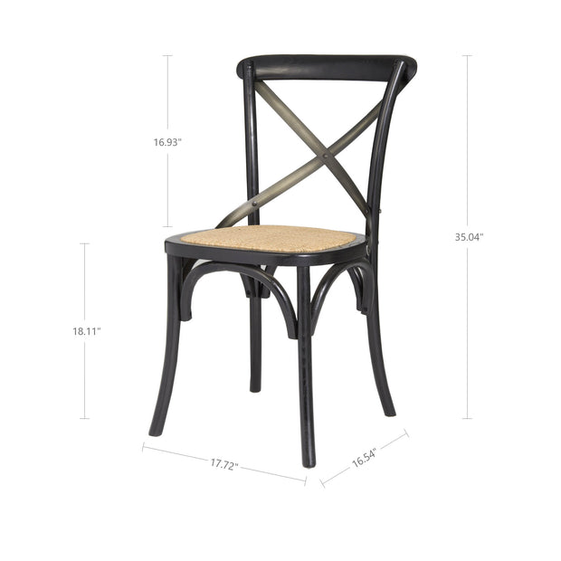 Cross Back Chair w/ Natural Brown Rattan Seat - Black