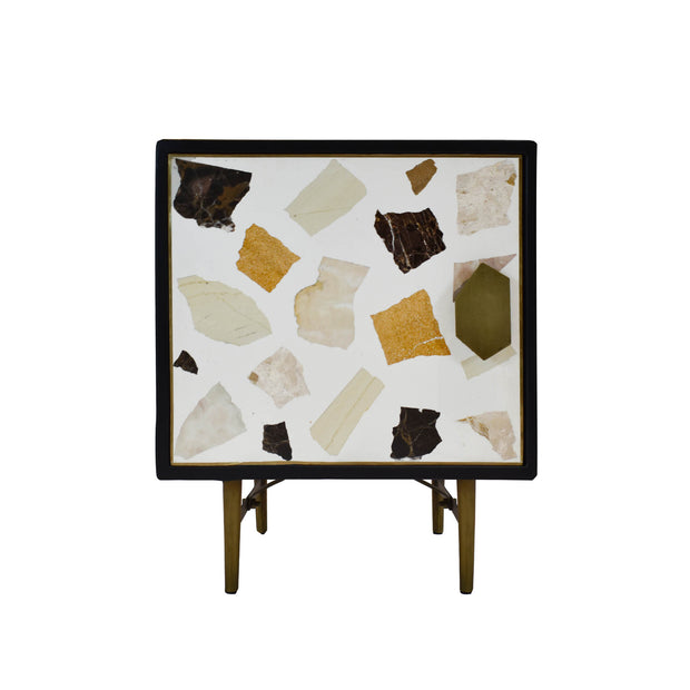 Terrazzo 1 Door Nightstand - Brass And White Mosaic