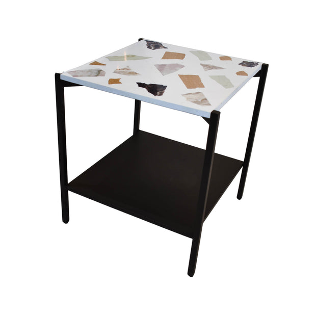 Terrazzo Side Table - Brass And White Mosaic